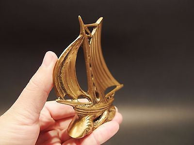 5" Vintage Antique Style Brass Nautical Sloop Ship Boat Paperweight Desk - Early Home Decor