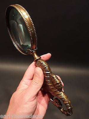 Vintage Antique Style Brass Seahorse Magnifying Glass Desk Hand Lens - Early Home Decor
