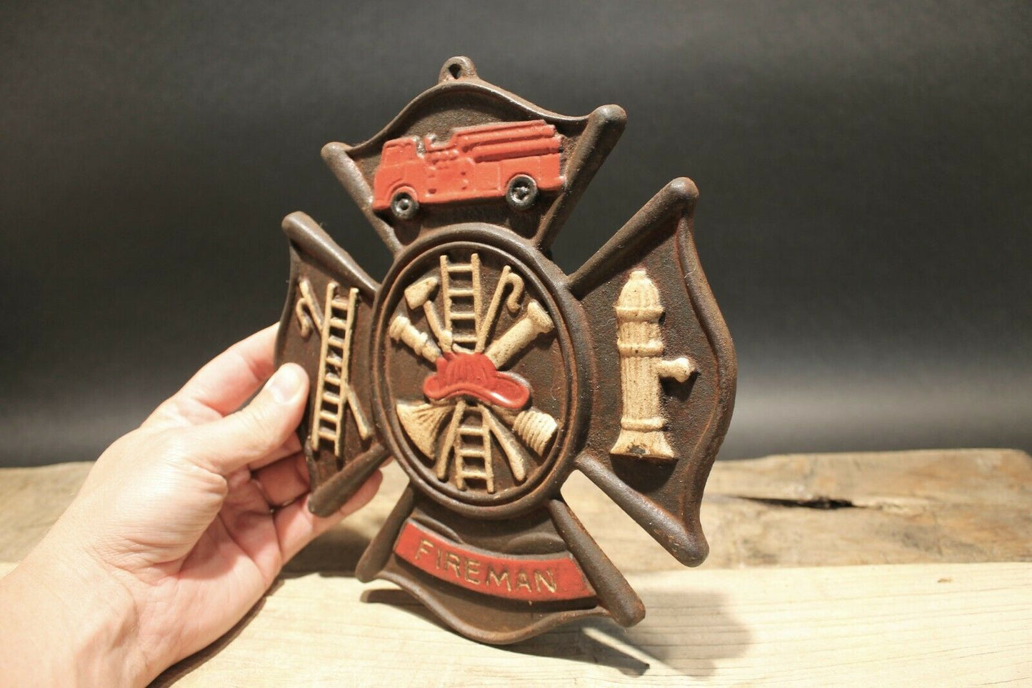 Antique Vintage Style Cast Iron Fire Fighter Plaque Fire Mark Sign - Early Home Decor