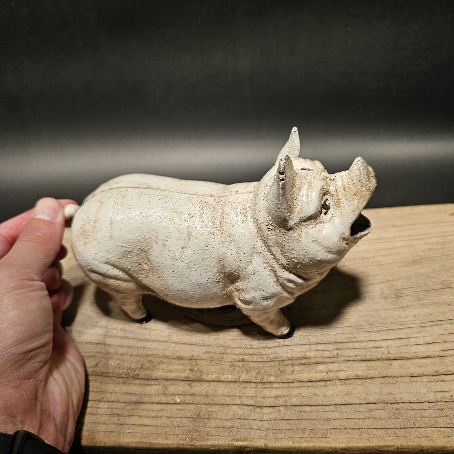 7 1/2" Antique Vintage Style Cast Iron Pig Mechanical Coin Bank