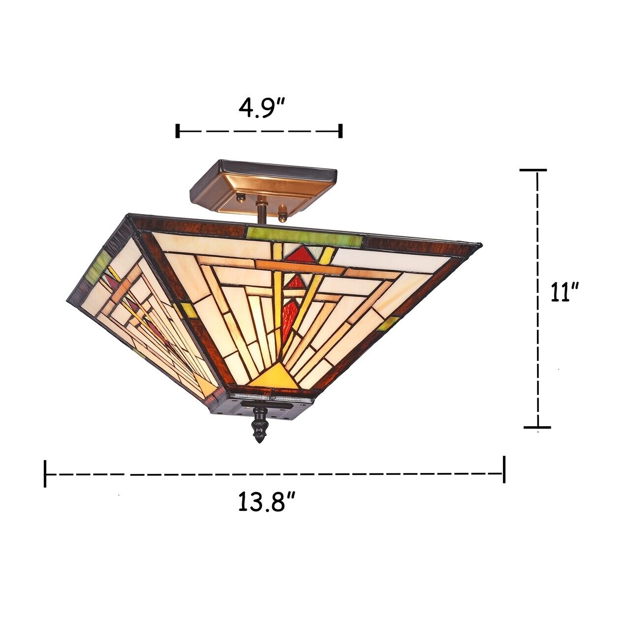 13.8" Antique Vintage Style Mission Stained Glass Semi Flush Ceiling Uplight