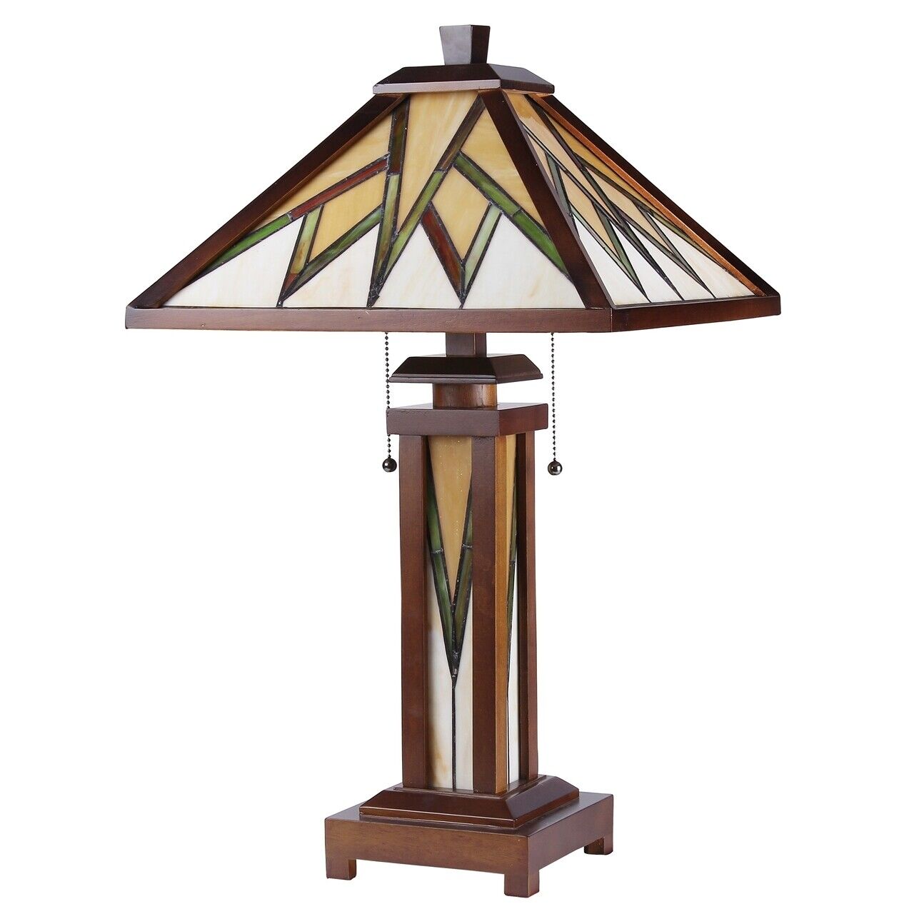 25.6  3 light Antique Vintage Style Stained Glass Wood Mission Table Lamp