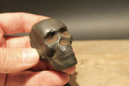 Vintage Antique Style Miniature Cast Iron Skull Paperweight - Early Home Decor