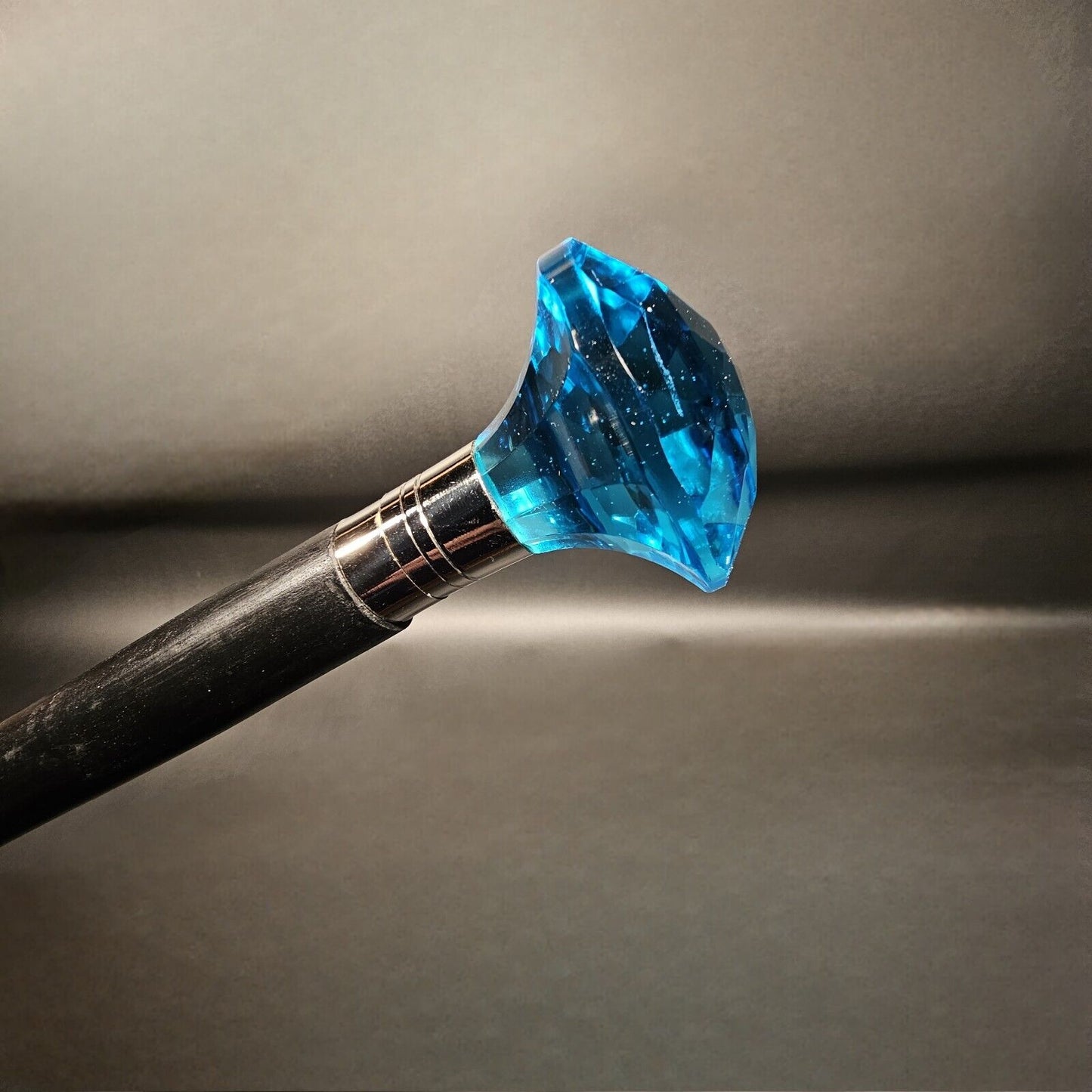 37" Vintage Antique Style Blue Glass Handle Wood Walking Stick Cane