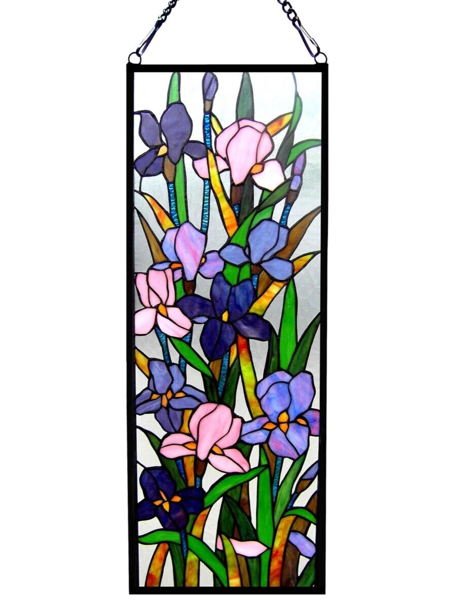 11.5x31.5 Floral Stained Glass Window Hanging Panel Suncatcher