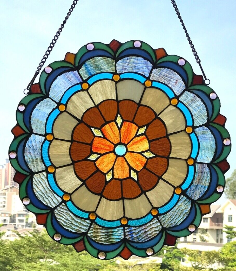 18" Round Stained Glass Window Hanging Panel Suncatcher
