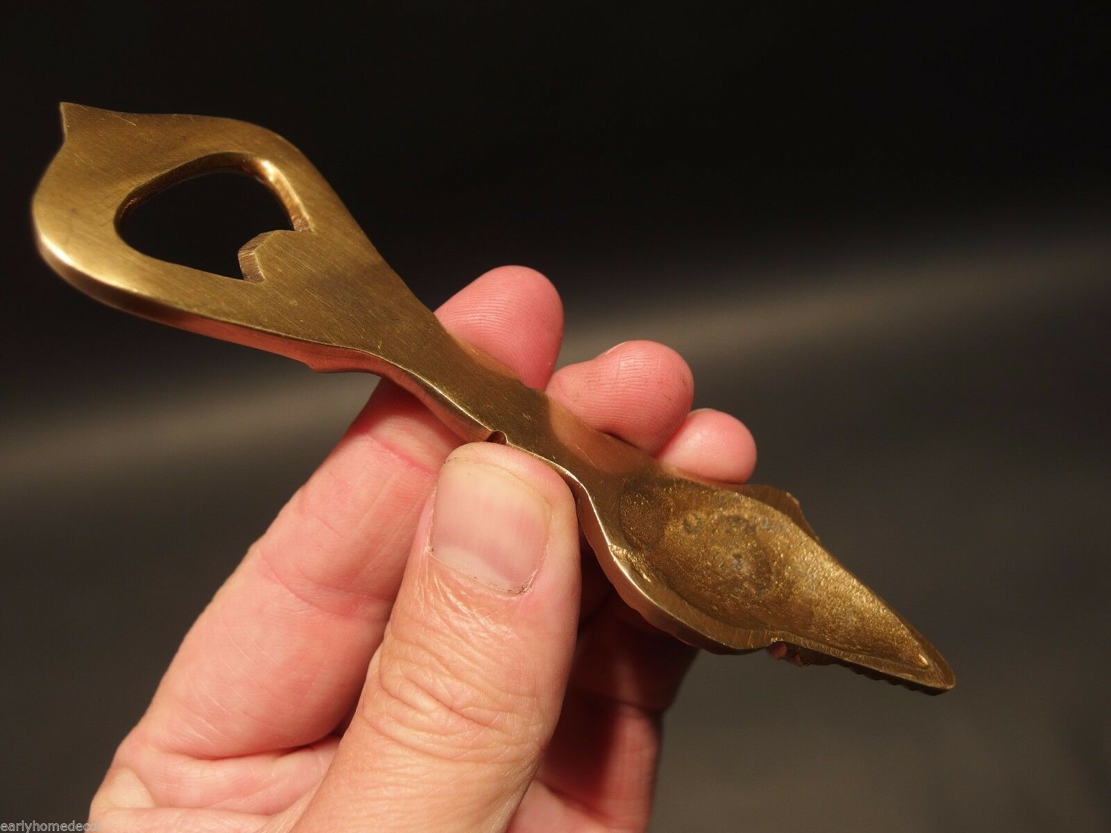Vintage Antique Style Brass Fishing Conch Shell Beer Soda Bottle Cap Opener - Early Home Decor