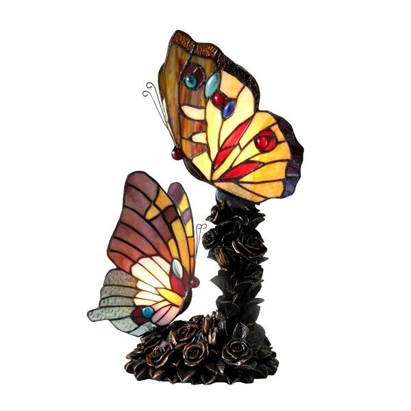 17" Double Butterfly Stained Glass Accent light Lamp