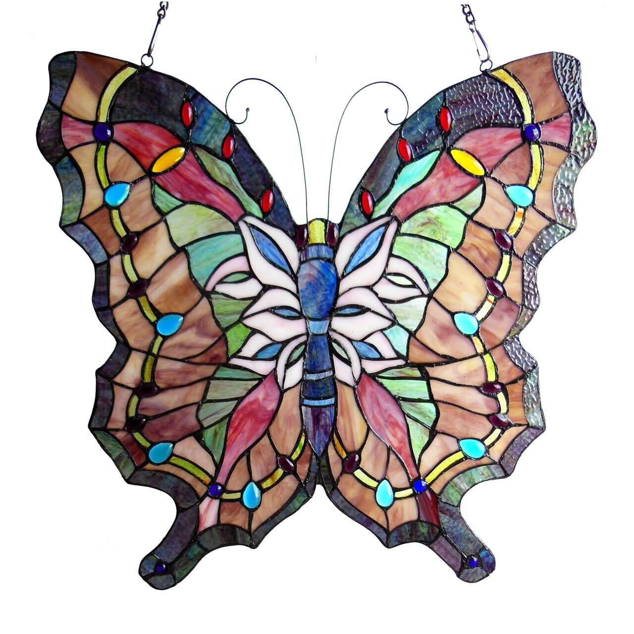 22 1/4" Blue Butterfly Stained Glass Window Hanging Panel Suncatcher