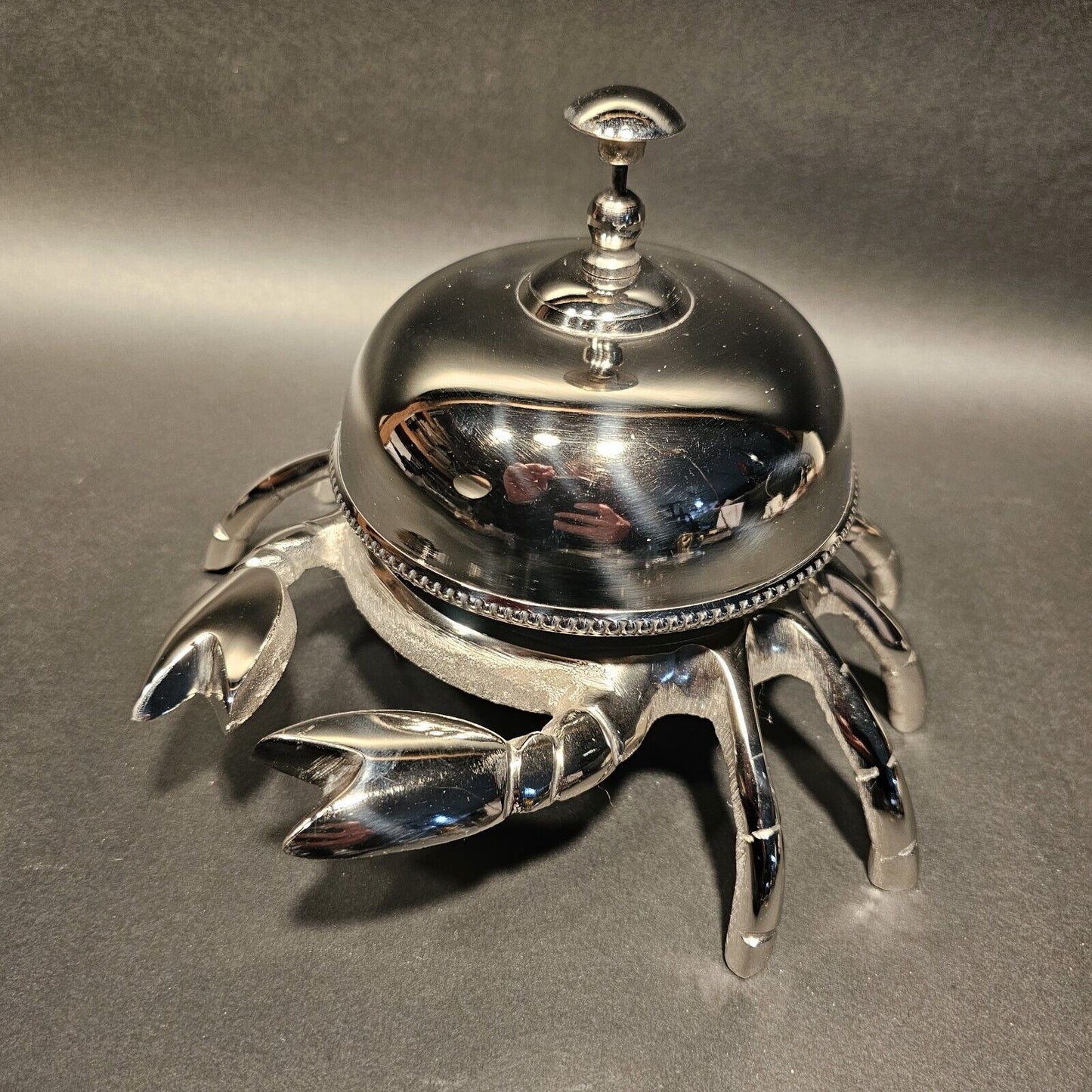 8 1/2" Large Antique Vintage Style Silver Brass Crab Table or Floor Desk Bell