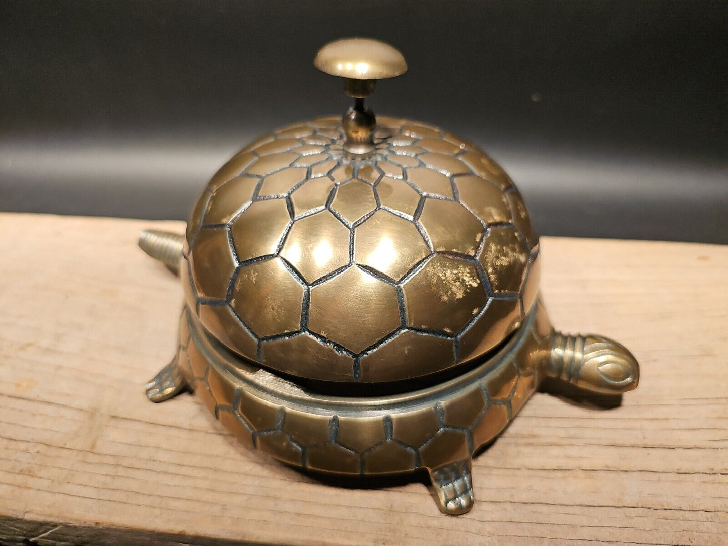 7" Large Antique Vintage Style Brass Turtle Table or Floor Desk Bell