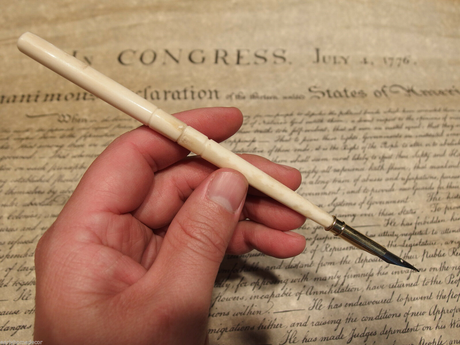 Vintage  Antique Style Turned Bone Calligraphy Inkwell Ink Dipping Pen - Early Home Decor