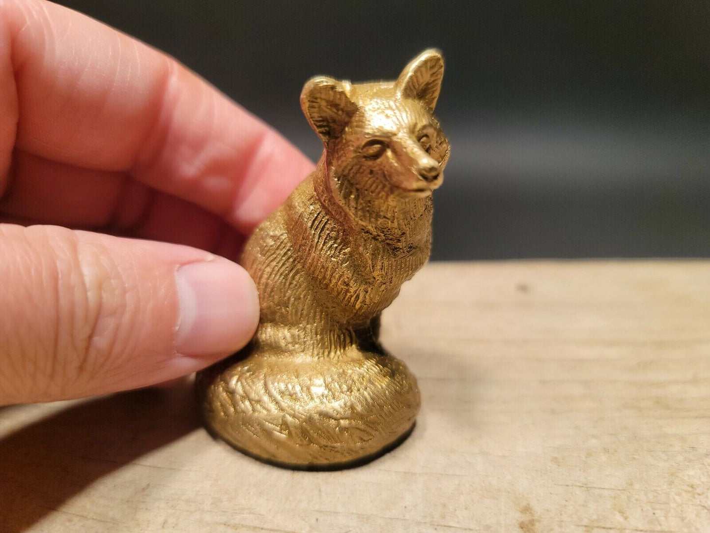 Vintage Antique Style Brass Fox Paperweight Desk Statue