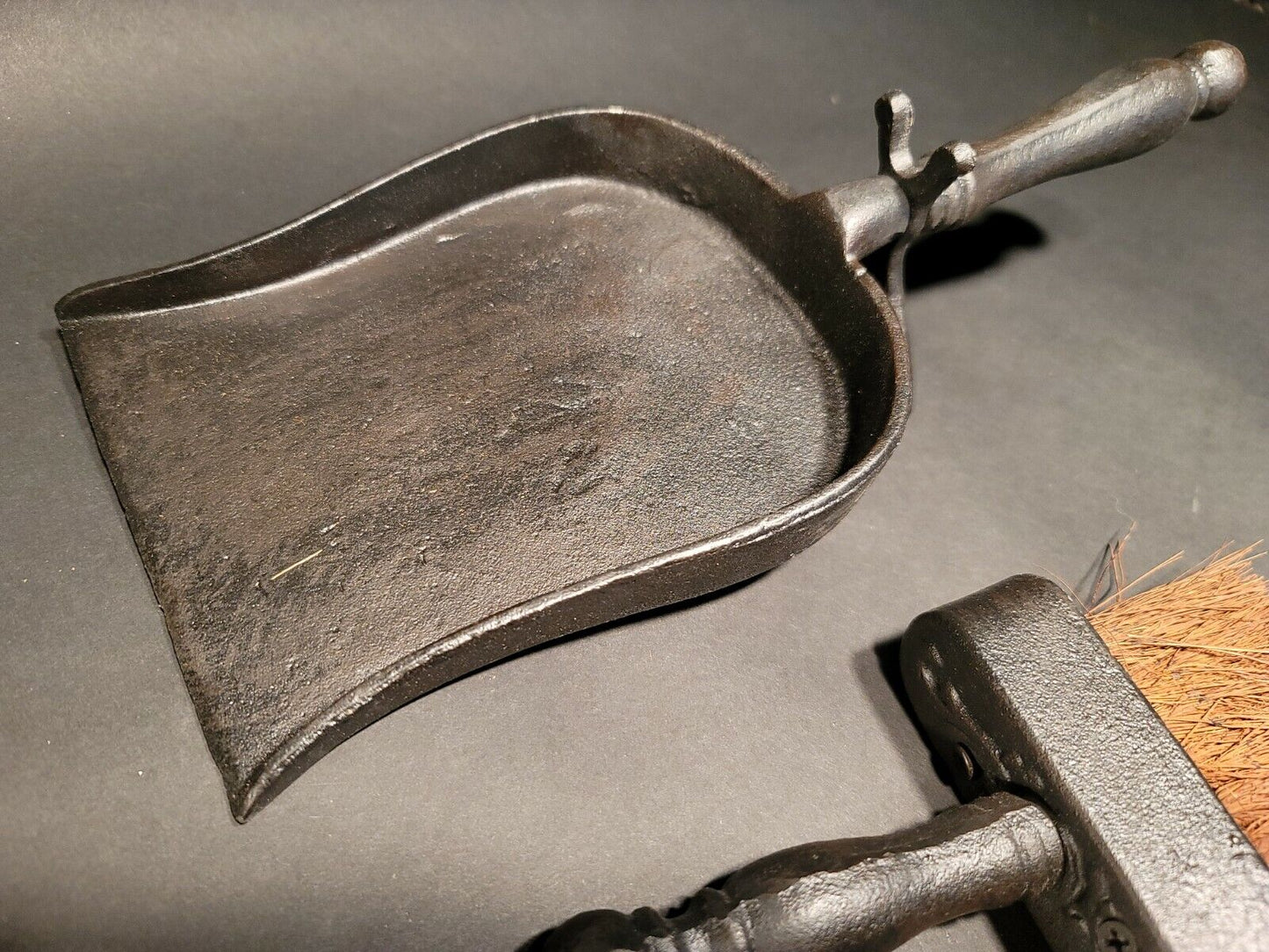 Cast Iron Fireplace Tools Dust Pan & Broom