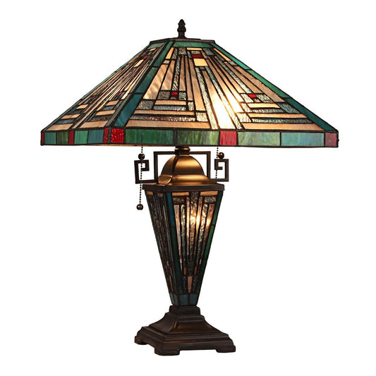 23" 3 light Antique Vintage Style Stained Glass Mission Table Lamp