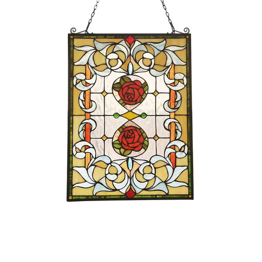 24.6" Antique Vintage Style Stained Glass Window Hanging Panel Suncatcher