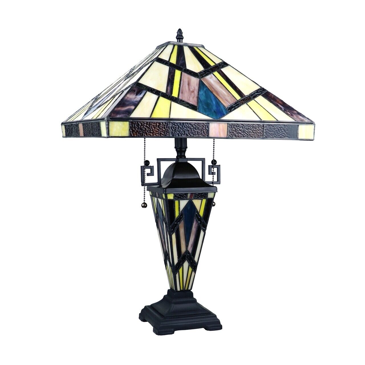 24" 3 light Antique Vintage Style Stained Glass Mission Table Lamp