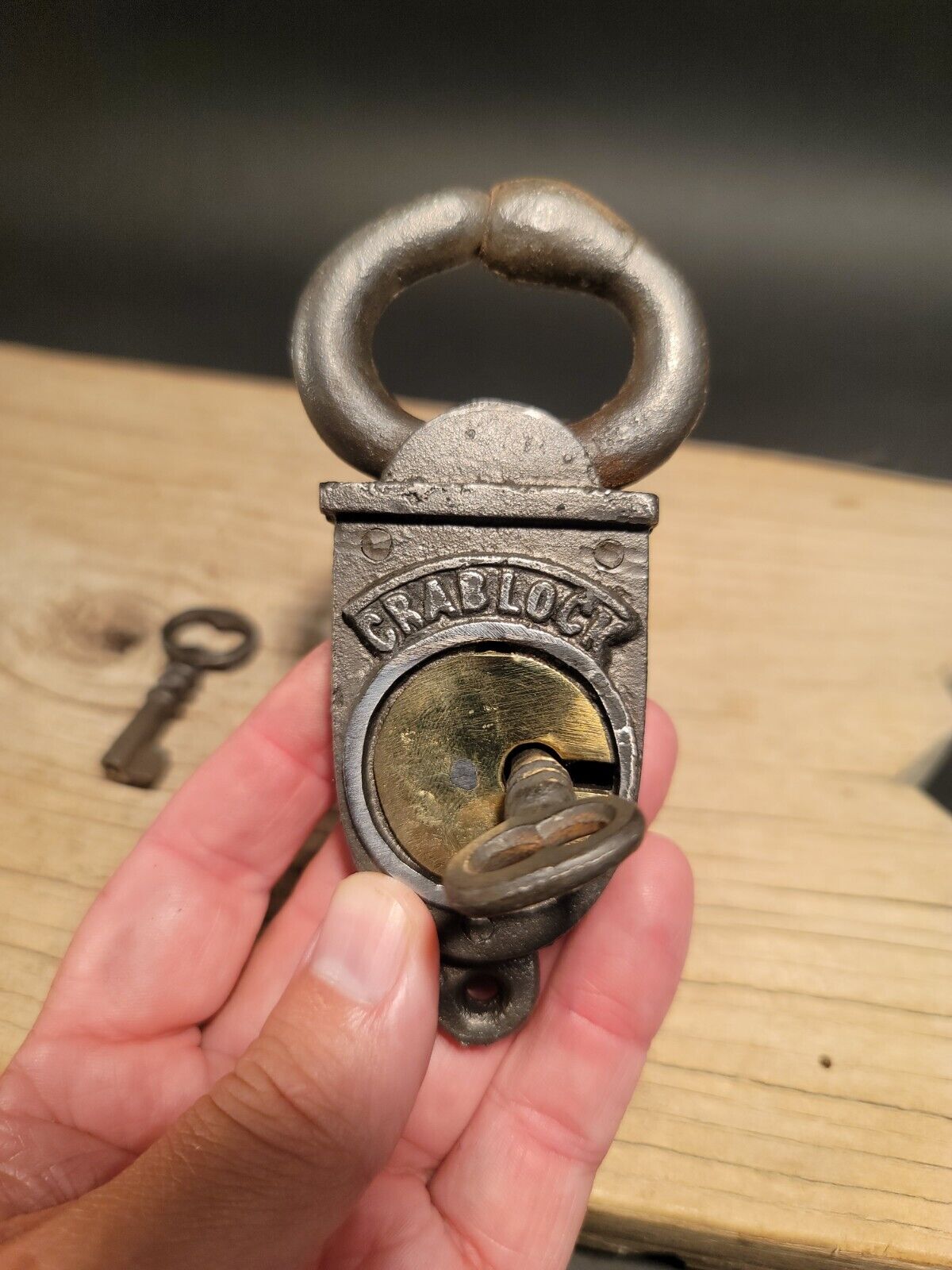 Antique Vintage Style Wrought Iron Trunk Chest Box Crab Lock Key Padlock