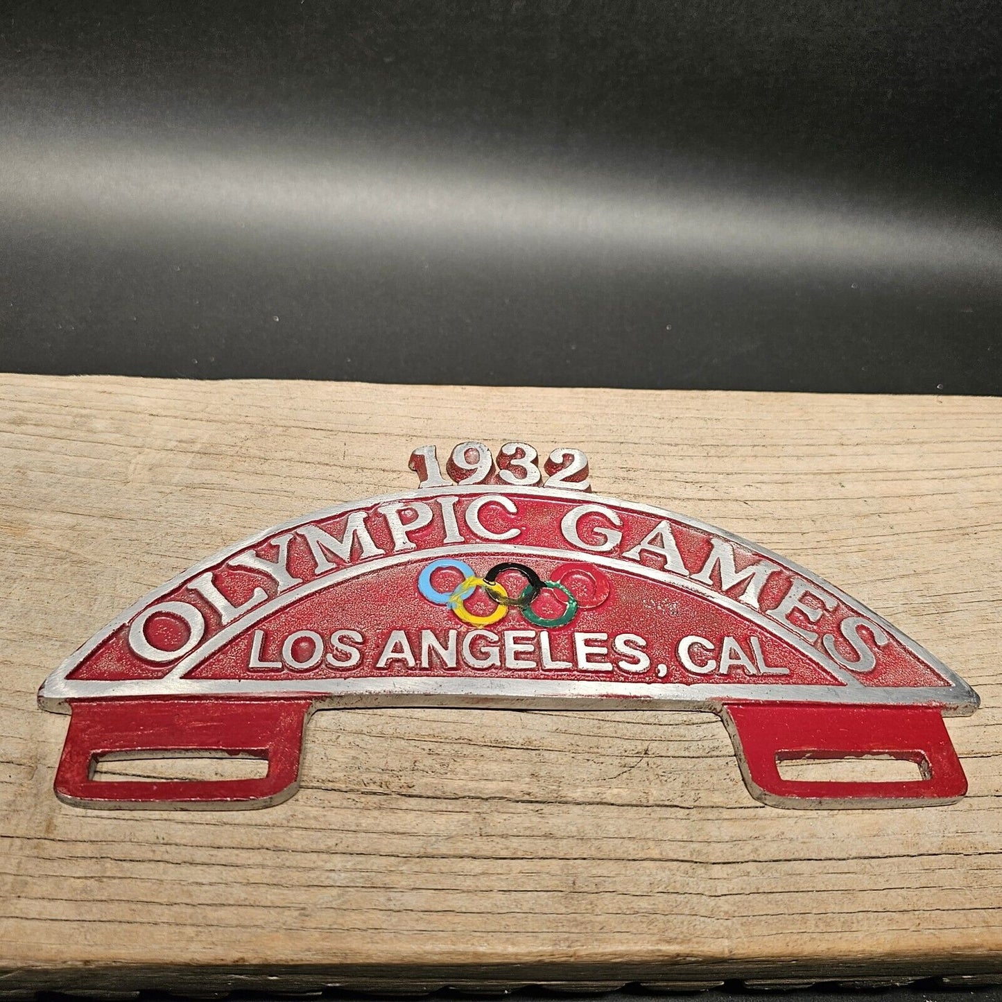 Vintage Style Aluminum 1932 Olympic Games License Plate Fob Topper