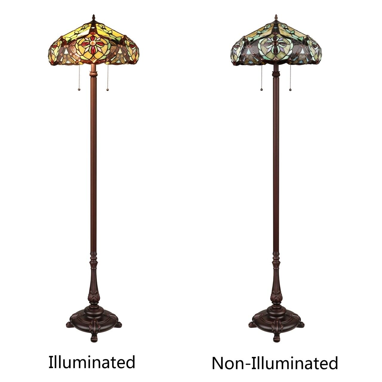 65 1/2" Antique Style Stained Glass 2 light Pull Chain Floor Lamp