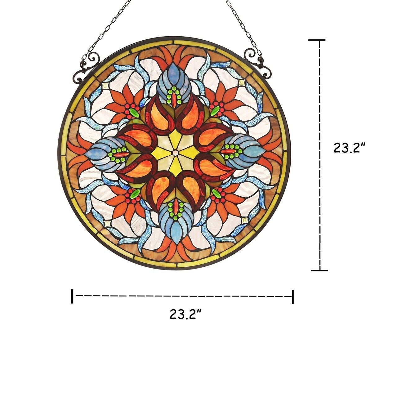 23.2" Round Stained Glass Window Hanging Panel Suncatcher