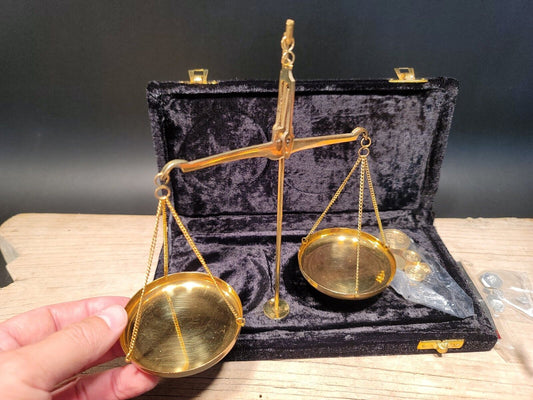 Antique Vintage Style Brass Balance Scales w Box