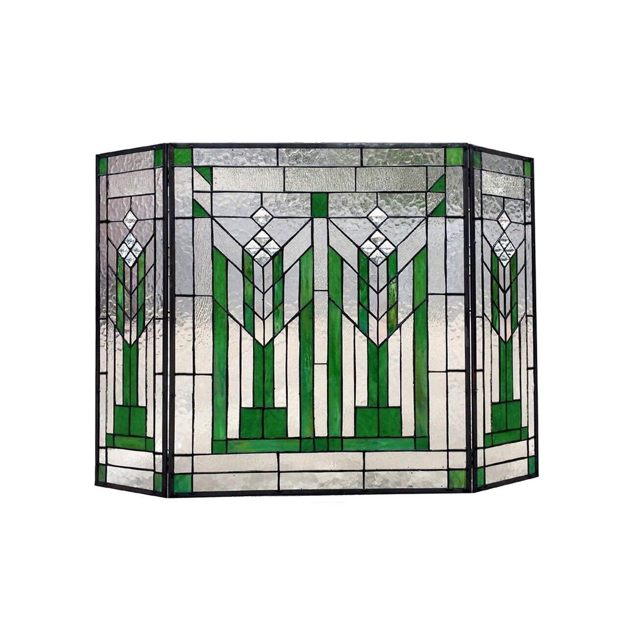 38" Folding Mission Style Stained Glass Fireplace Screen