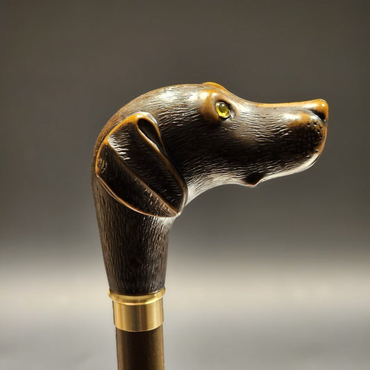 36" Antique Style Chocolate Lab Dog Head Walking Stick Cane