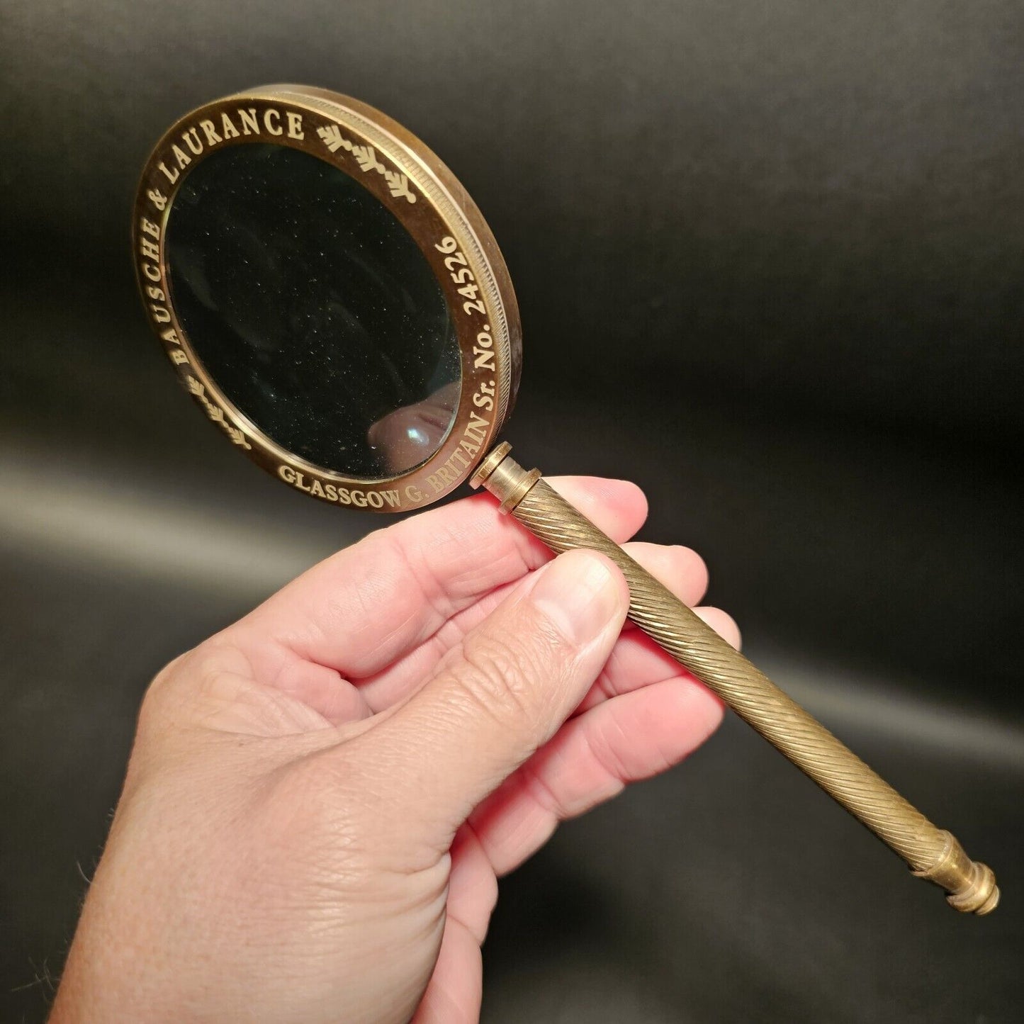 Antique Vintage Style, Brass Magnifying Glass "Bausche & Laurance"