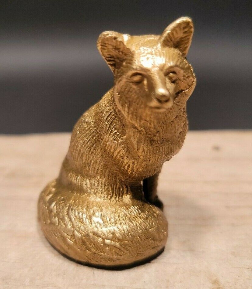 Vintage Antique Style Brass Fox Paperweight Desk Statue