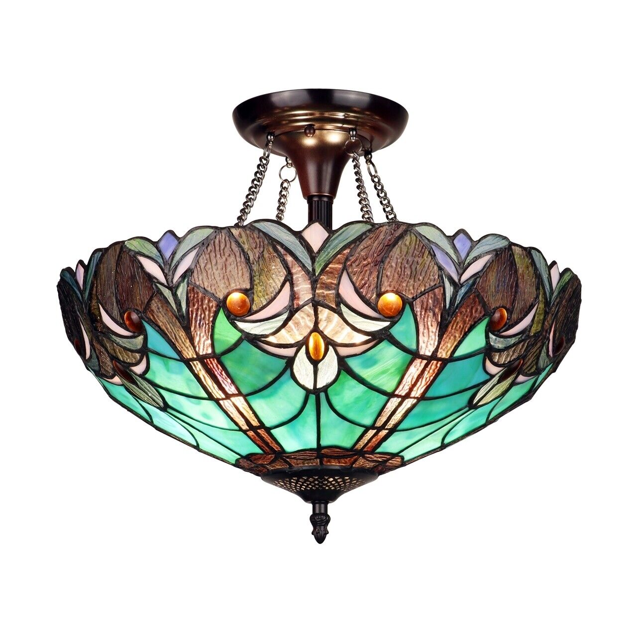 15.75" Stained Glass Semi Flush Ceiling Uplight