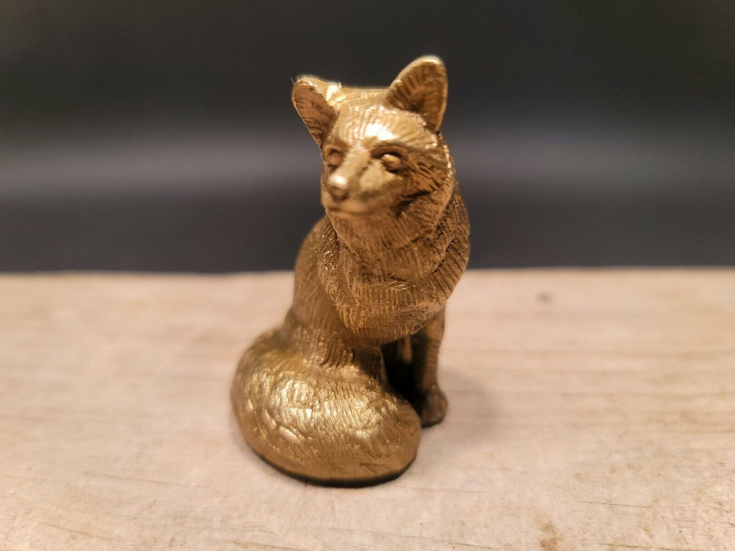 Vintage Antique Style Brass Fox Paperweight Desk Statue