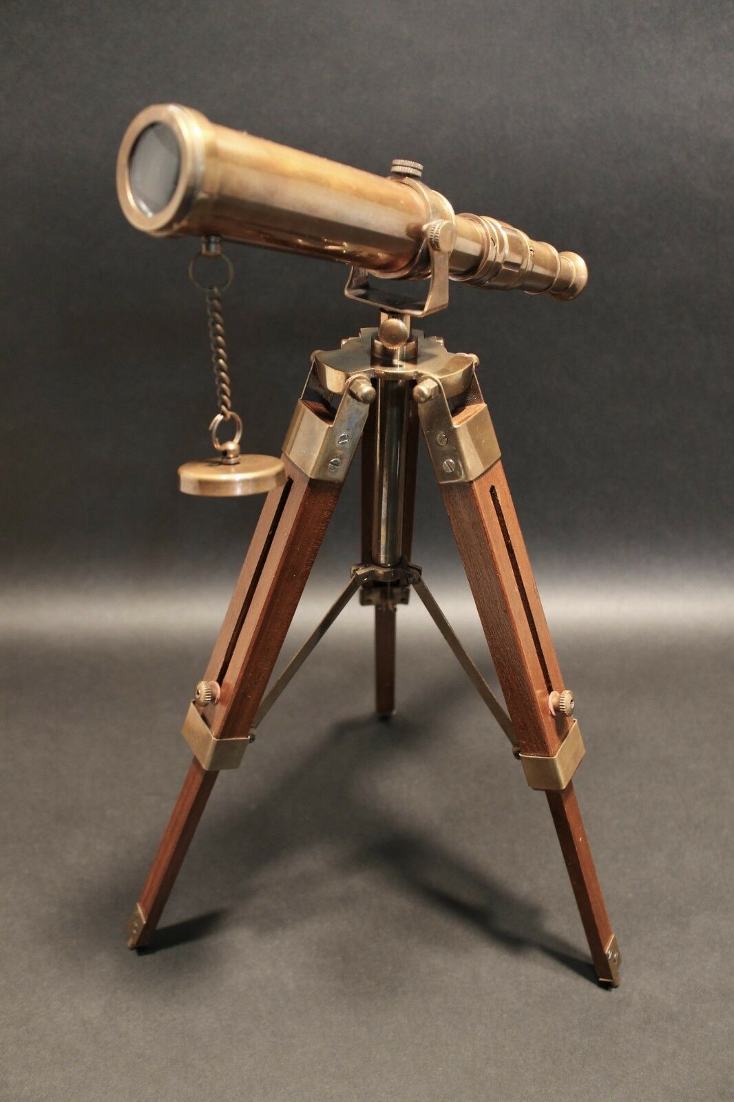 Vintage Antique Style Solid Brass Telescope & Wood Tripod - Early Home Decor