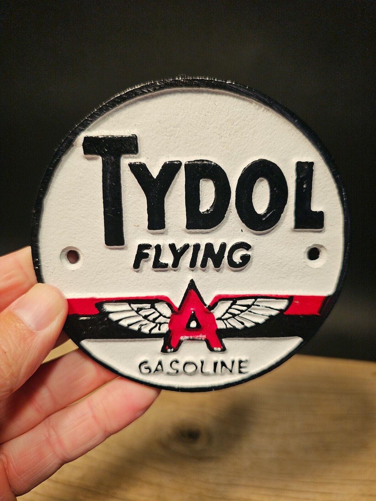 Antique Vintage Style Cast Iron Tydol Flying A Gas Oil Sign Plaque