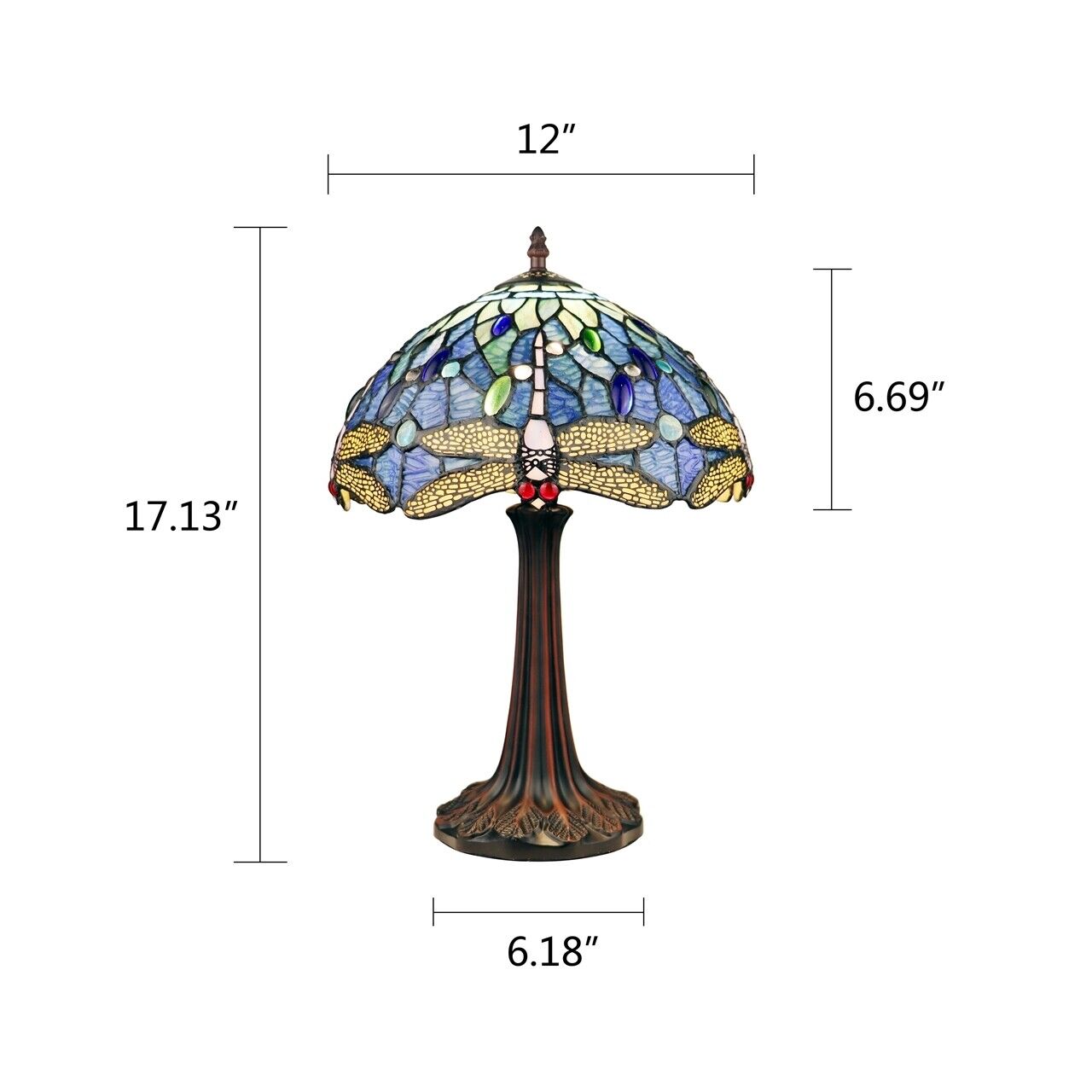 17" 1 light Antique Style Blue Stained Glass Dragonfly Table Lamp