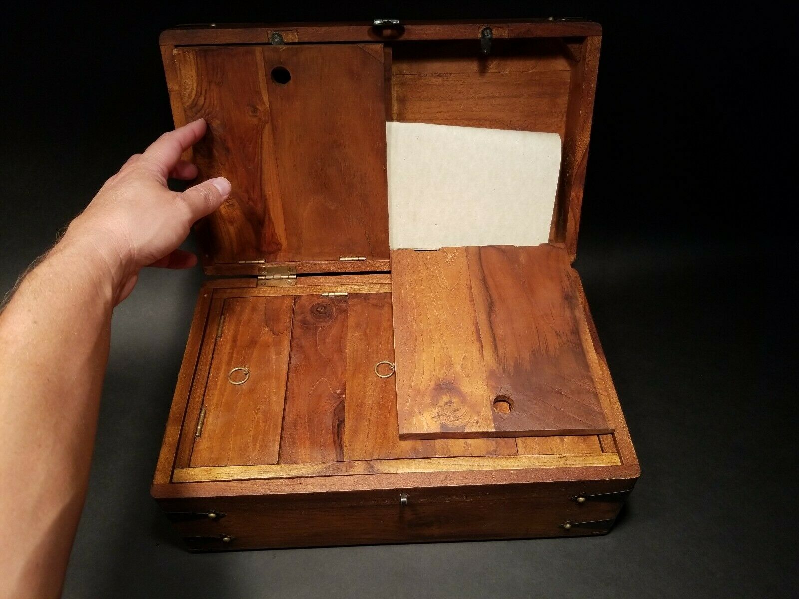 Antique Vintage Style Wood Writing Box Set w Inkwell, Ink, Wax Stamp, & Dip Pen - Early Home Decor