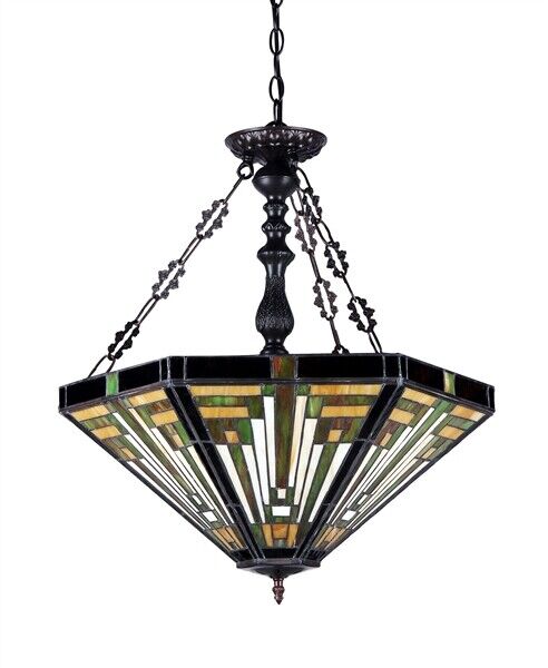 21.7" W  3 Light Stained Glass Hanging Inverted Pendant Ceiling Uplight