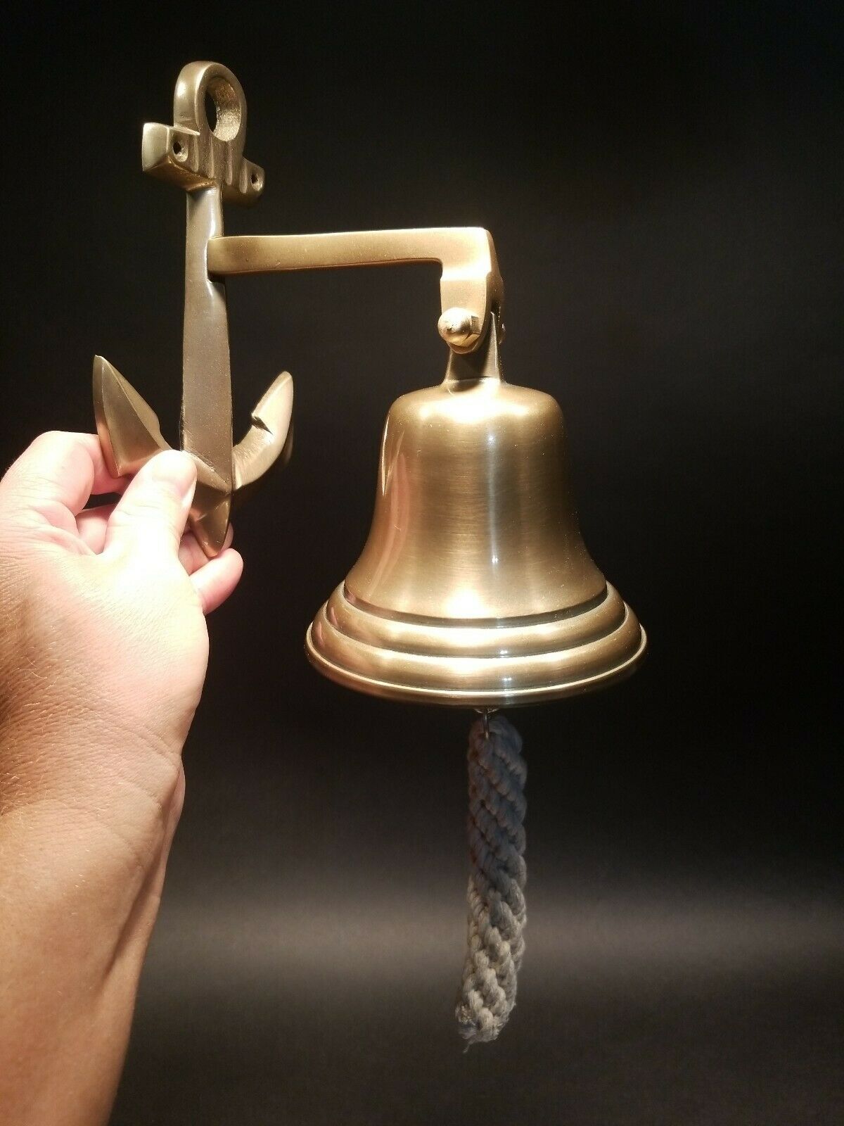 Antique Vintage Style Cast Brass Anchor Wall Mount Bell - Early Home Decor