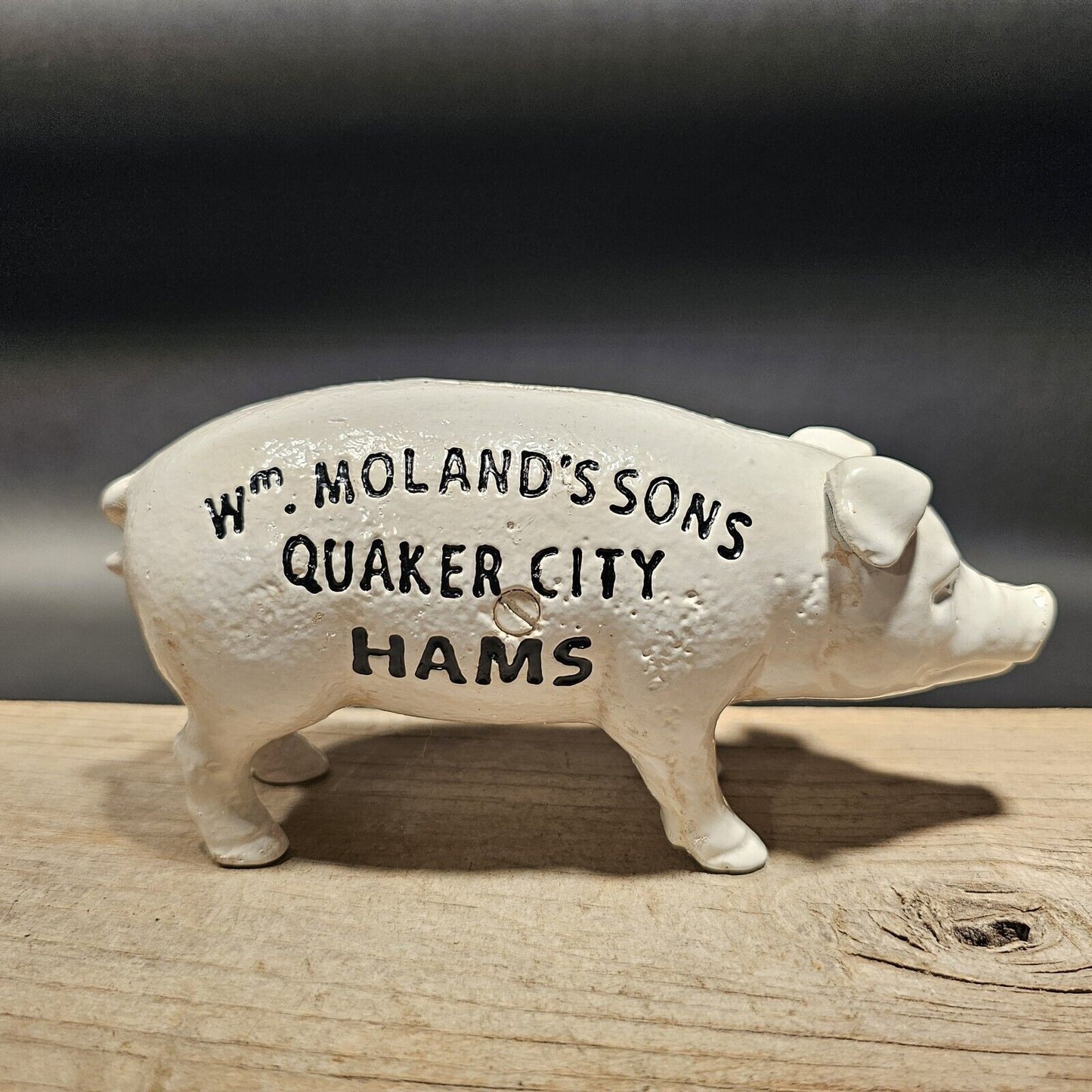 Antique Vintage Style Cast Iron Quaker City Hams Pig Coin Bank