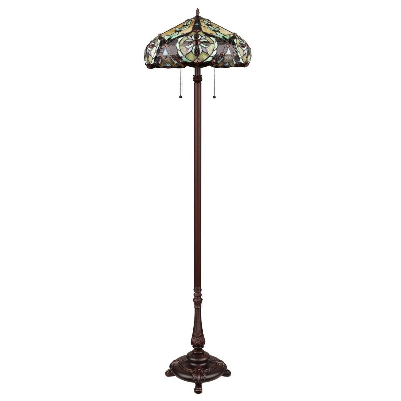 65 1/2" Antique Style Stained Glass 2 light Pull Chain Floor Lamp