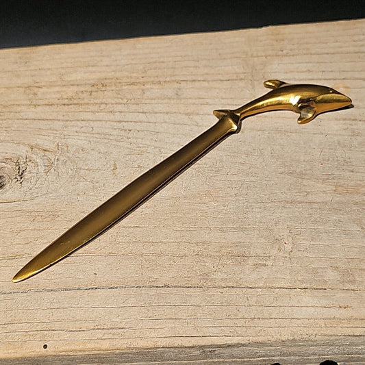 Vintage Antique Style Brass Dolphin letter opener Desk Collectible