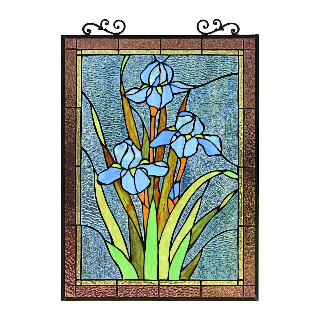 Antique Vintage Style 25" Iris Stained Glass Window Hanging Panel Suncatcher