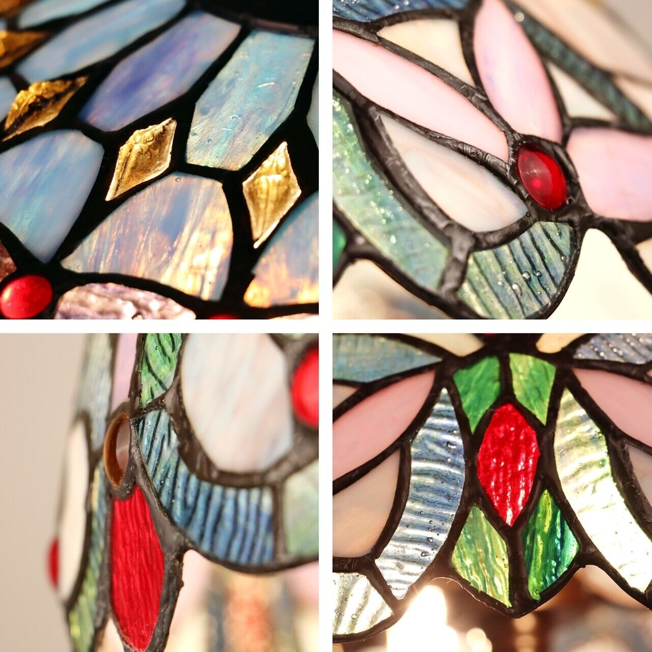 25" Antique Vintage Style Stained Glass Lighted Base Table Lamp