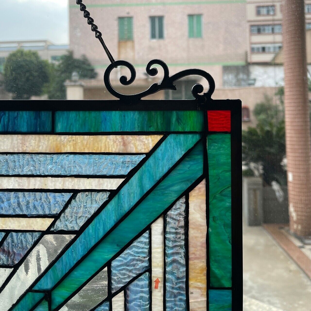 26" Mission Stained Glass Hanging Window Panel Suncatcher
