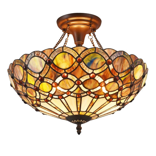 16" Antique Style Stained Glass Semi Flush Ceiling Uplight