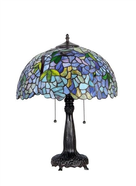 21" Antique Vintage Style Stained Glass Wisteria Floral Table Lamp