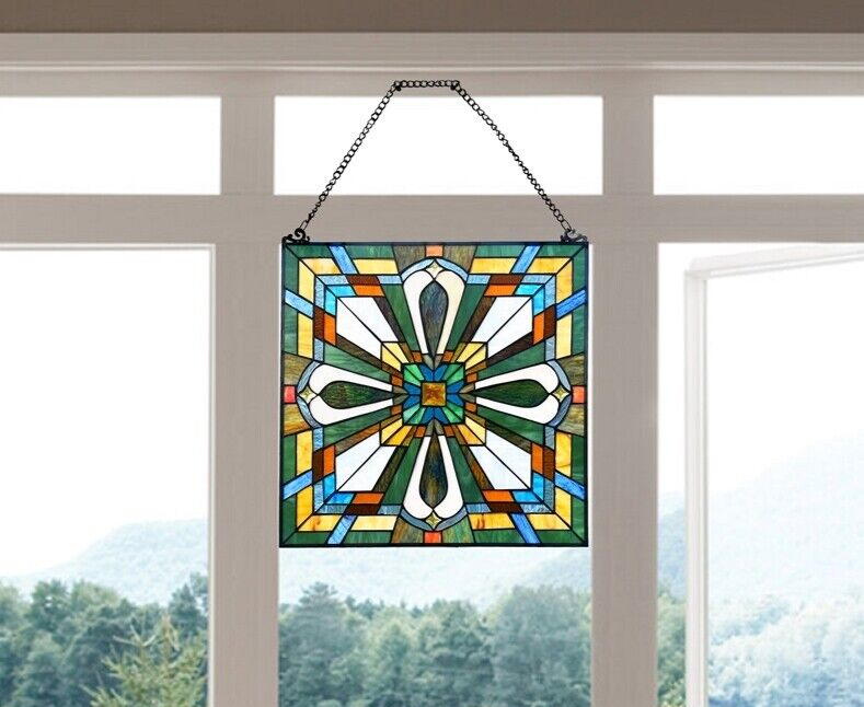 20" Square Panel Stained Glass Window Hanging Panel Suncatcher