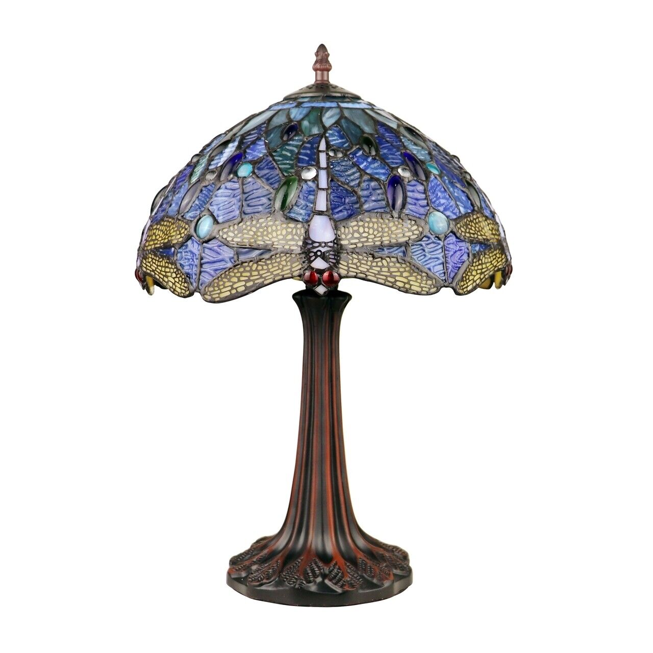 17" 1 light Antique Style Blue Stained Glass Dragonfly Table Lamp