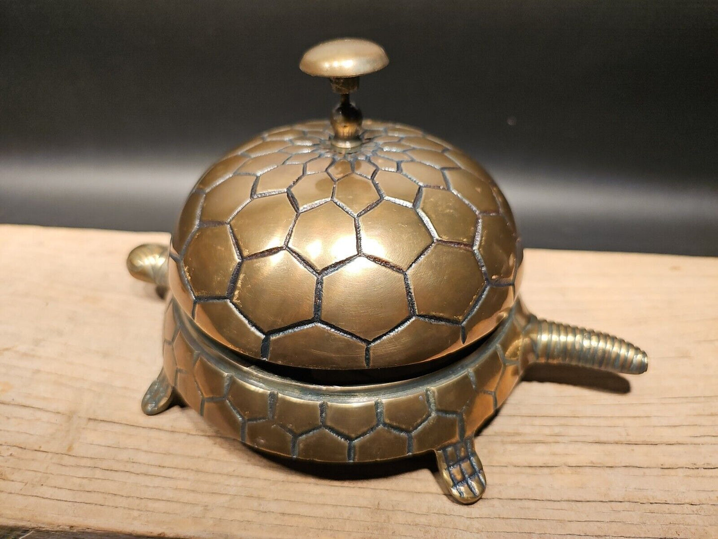 7" Large Antique Vintage Style Brass Turtle Table or Floor Desk Bell