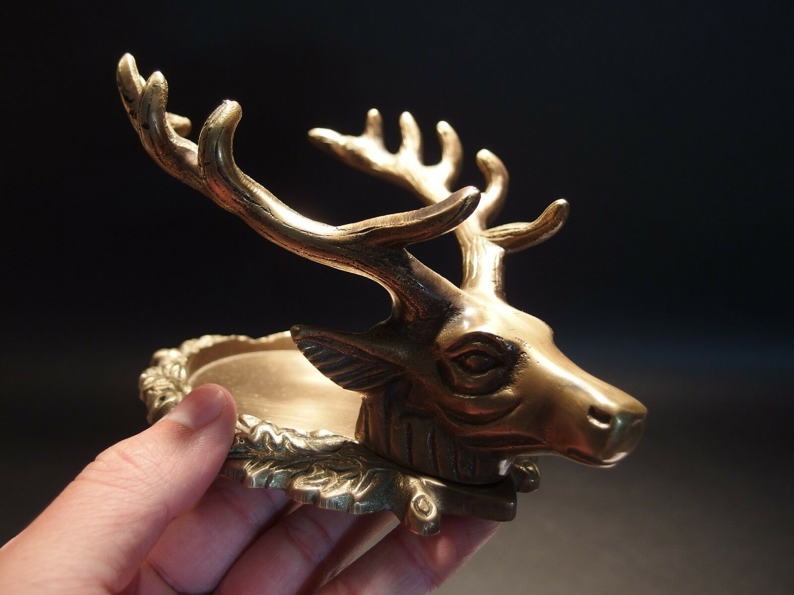 Antique Style Brass Elk Deer Stag Pen Inkwell Holder Desk Stand - Early Home Decor